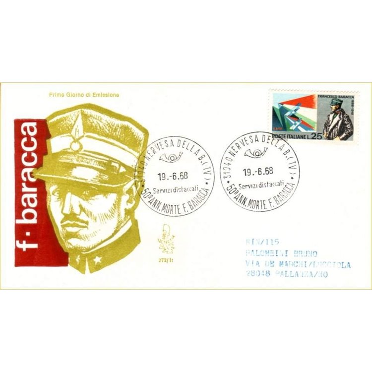 ITALIA 1968 FDC (Venetia) Francesco Baracca ord