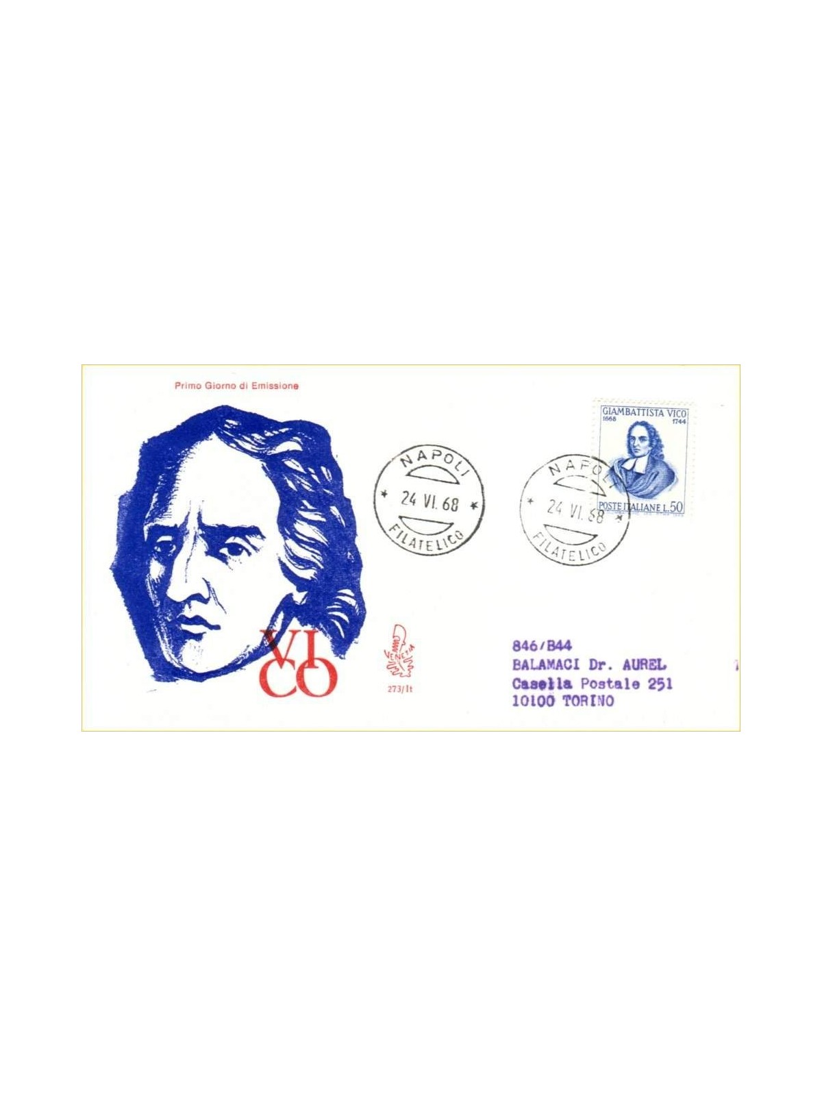 ITALY 1968 FDC (Venice) Giambattista Vico ord