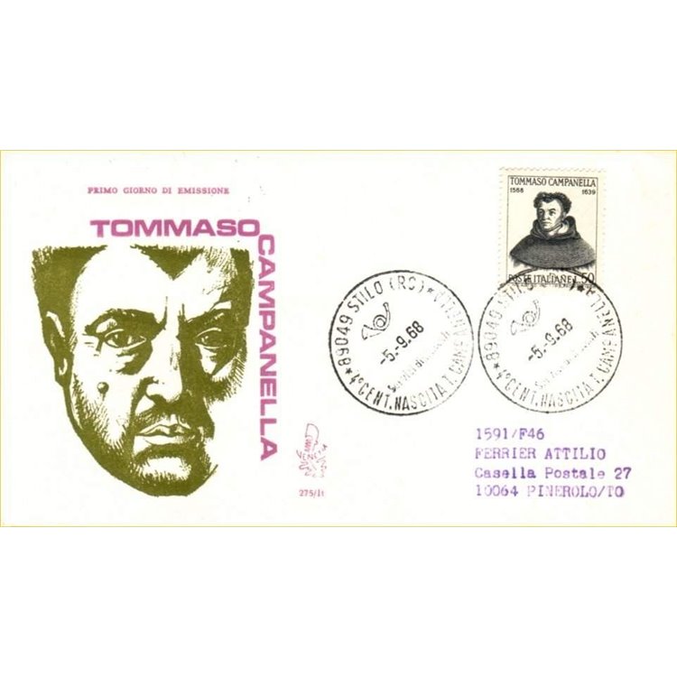 ITALIA 1968 FDC (Venetia) Tommaso Campanella ord