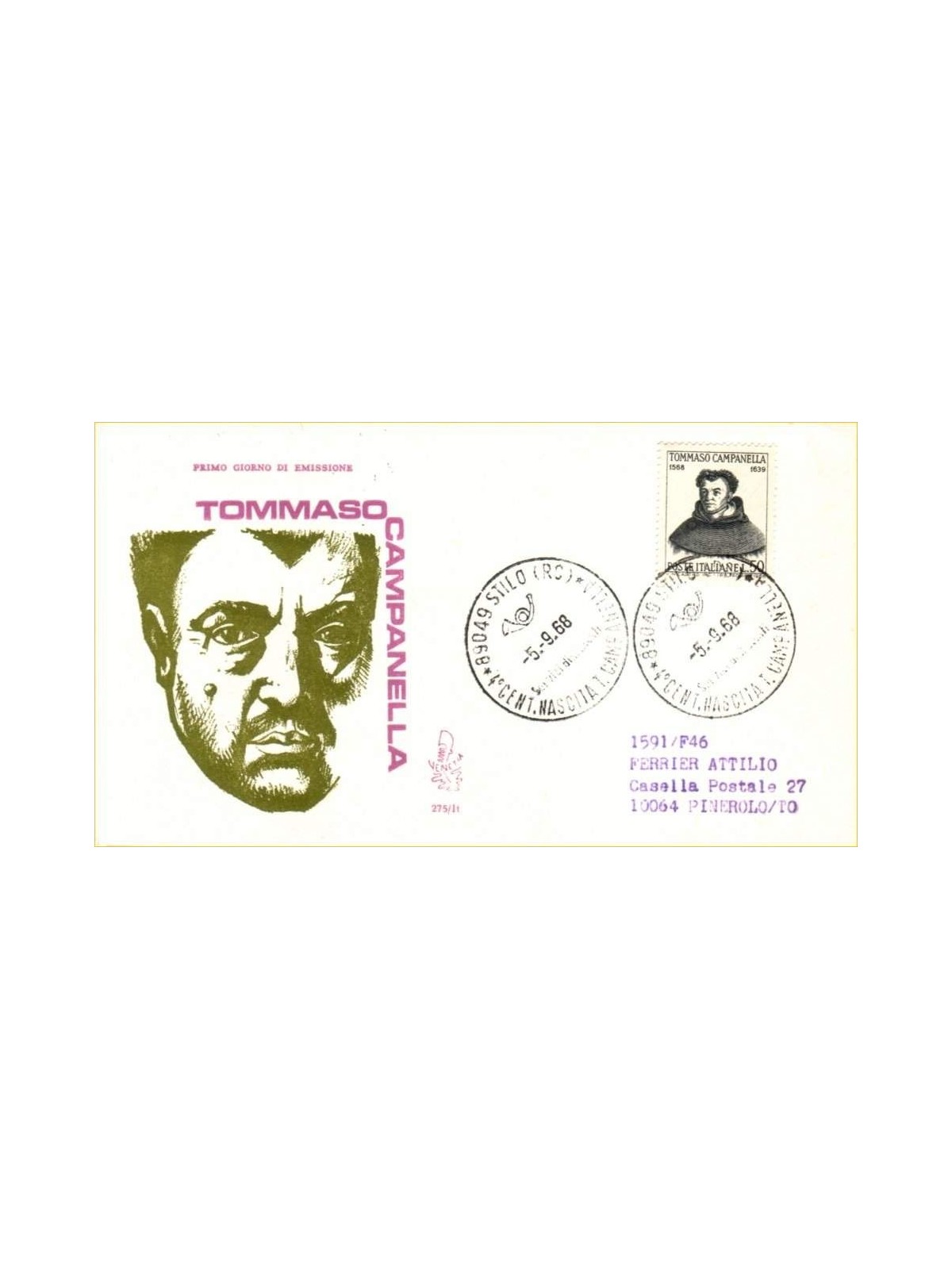ITALY 1968 FDC (Venice) Tommaso Campanella ord