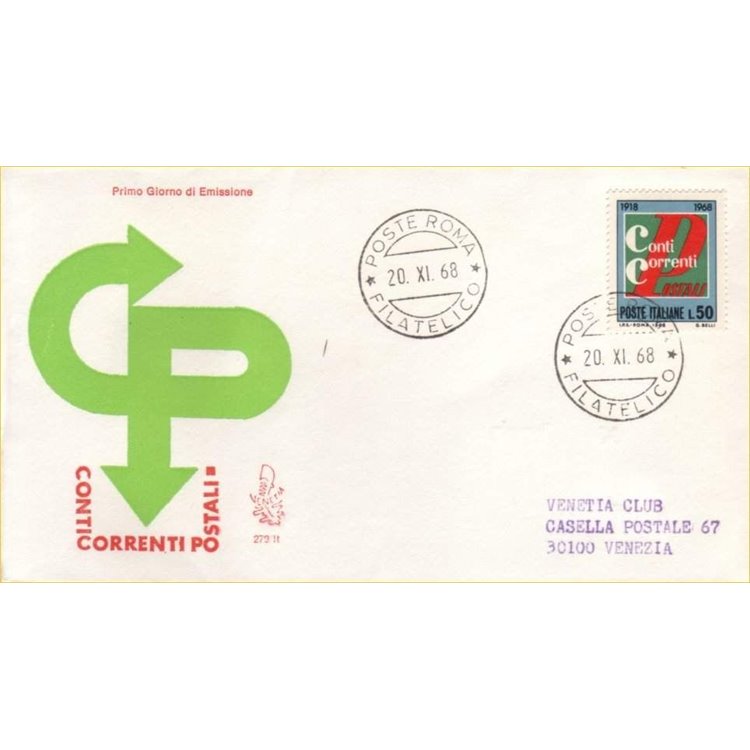 ITALIA 1968 FDC (Venetia) Conti correnti ord