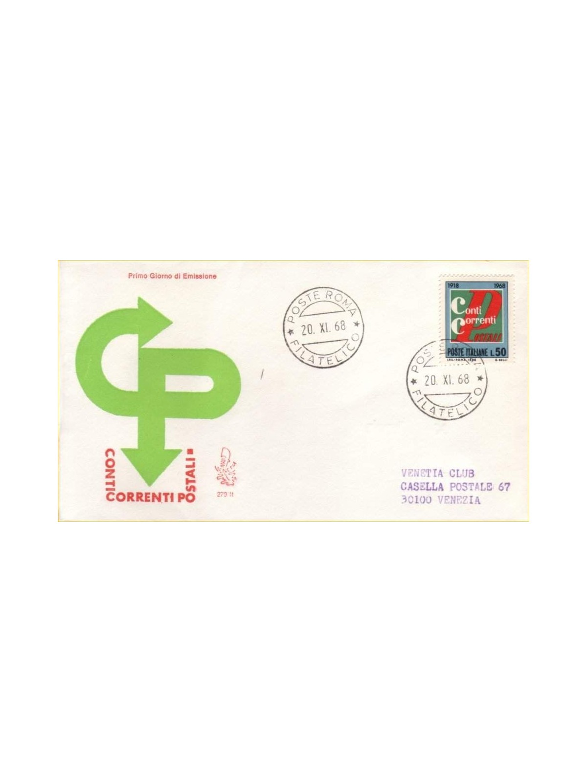 ITALY 1968 FDC (Venice) Ordinary current accounts