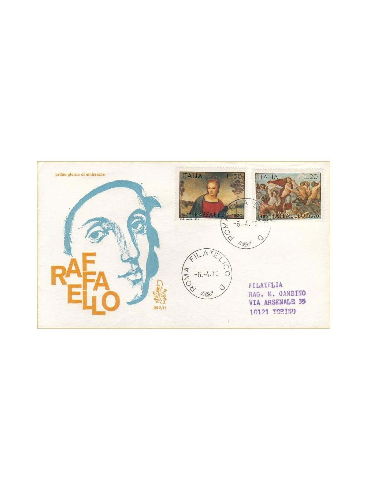 ITALIA 1970 FDC (Venetia) Raffaello Sanzio ord