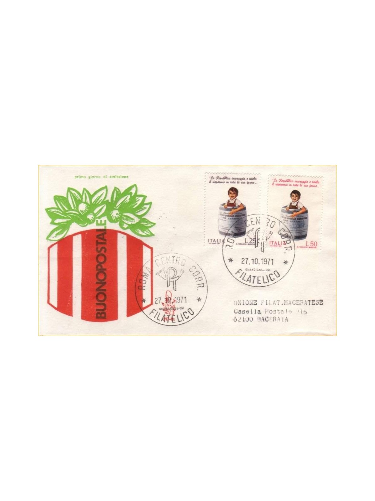 ITALY 1971 FDC (Venice) Postal Savings