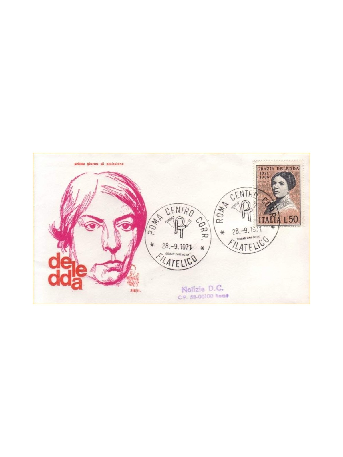 ITALIA 1971 FDC (Venetia) Grazia Deledda ord
