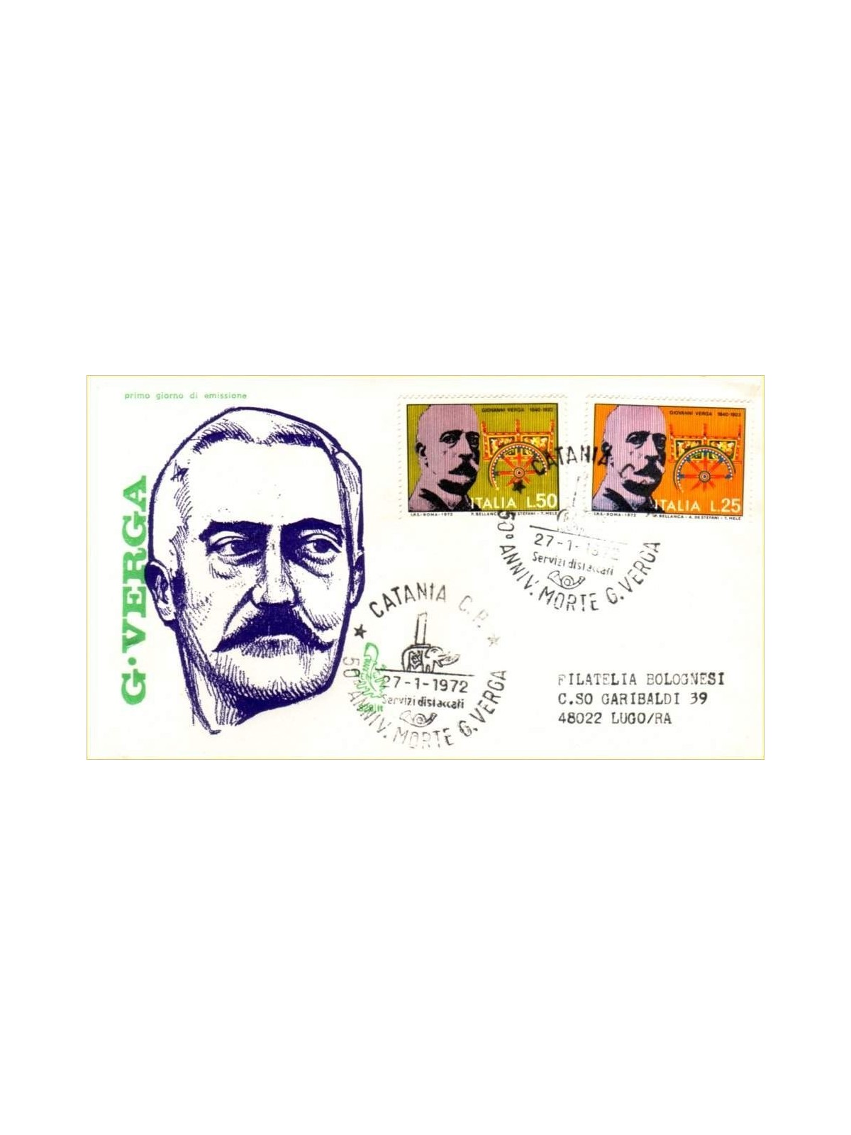 ITALY 1972 FDC (Venice) Giovanni Verga ord ct