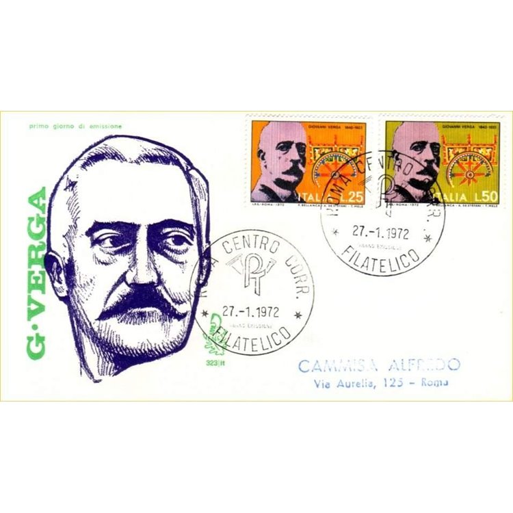 ITALY 1972 FDC (Venice) Giovanni Verga ord rm