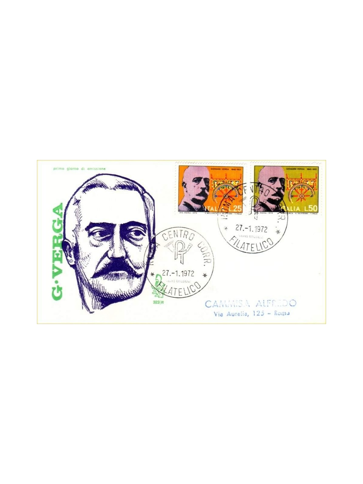 ITALY 1972 FDC (Venice) Giovanni Verga ord rm