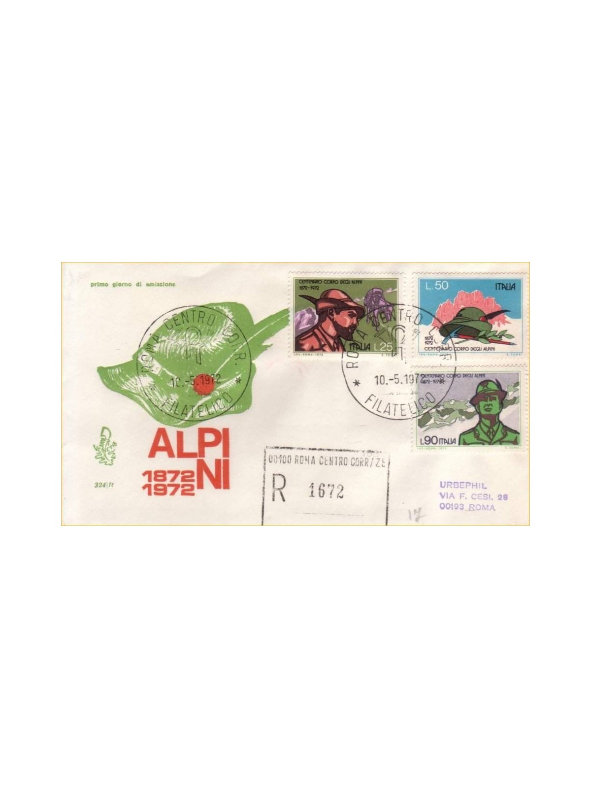 ITALY 1972 FDC (Venice) Alpine Corps collected rm
