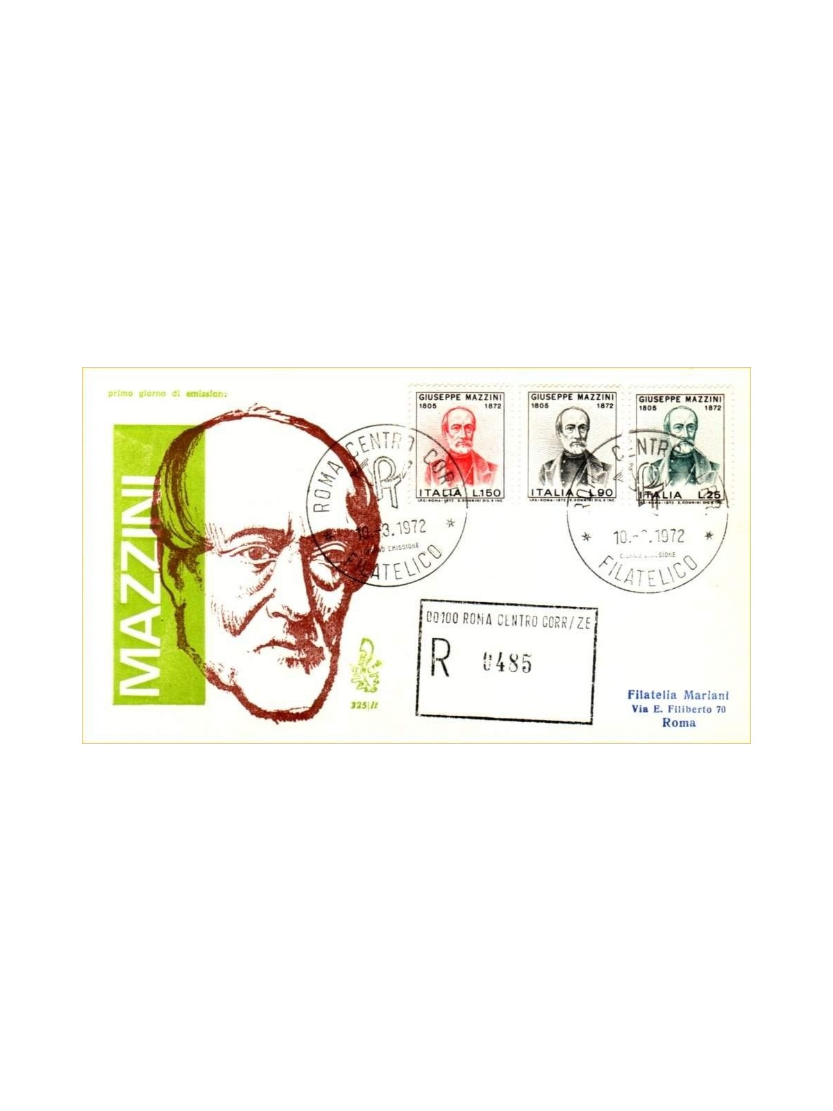 ITALIA 1972 FDC (Venetia) Giuseppe Mazzini racc rm