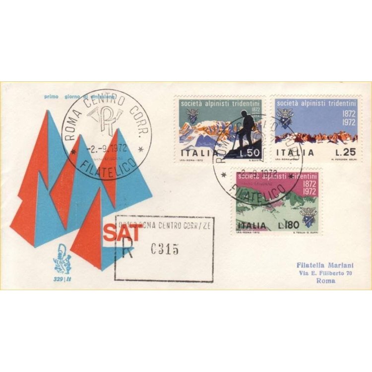 ITALY 1972 FDC (Venetia) Tridentine mountaineers registered rm