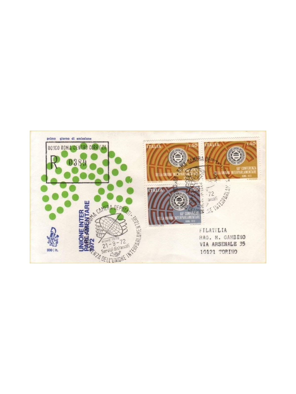 ITALY 1972 FDC (Venice) Inter-parliamentary Union registered