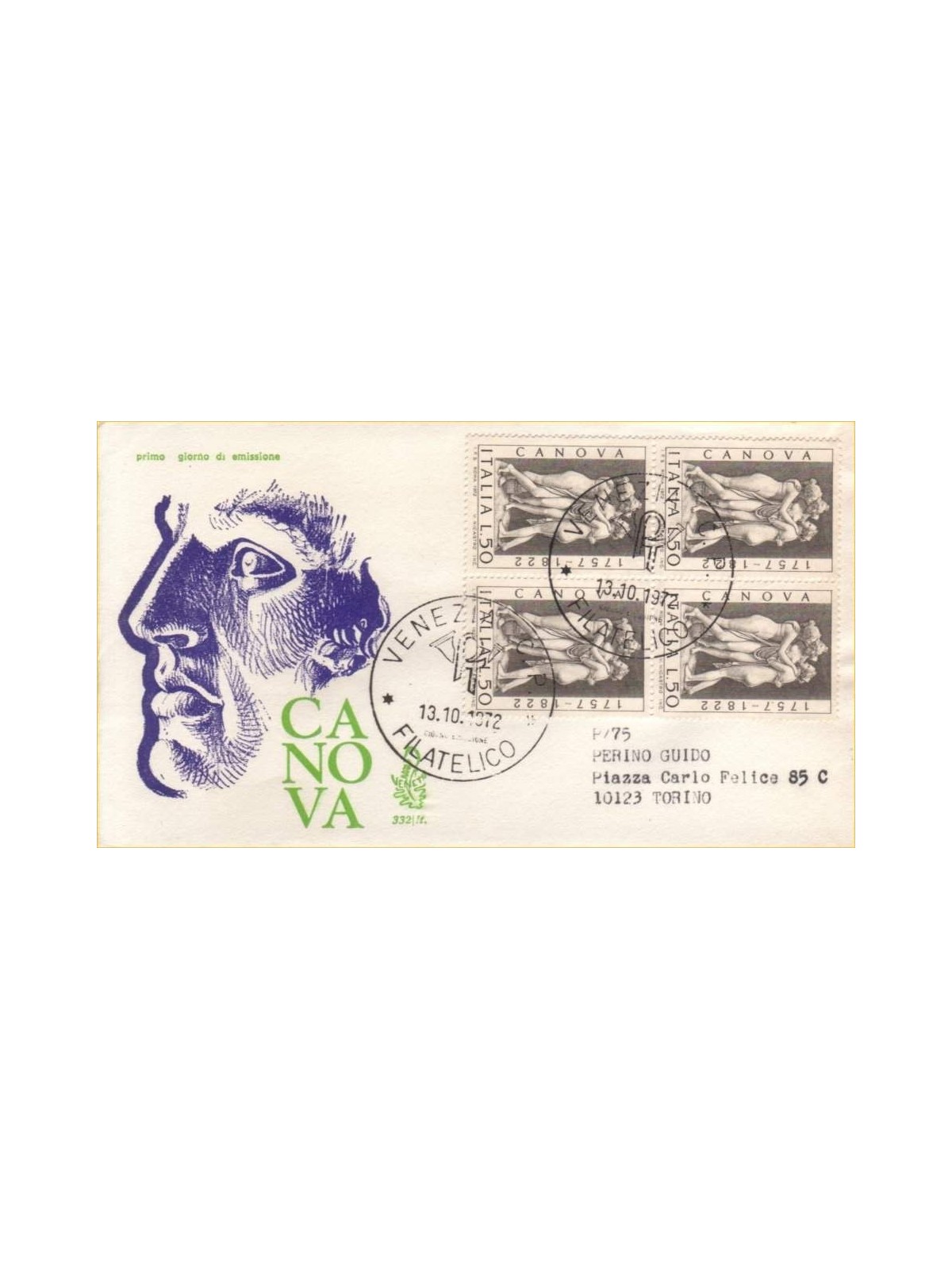 ITALIA 1972 FDC (Venetia) Antonio Canova racc
