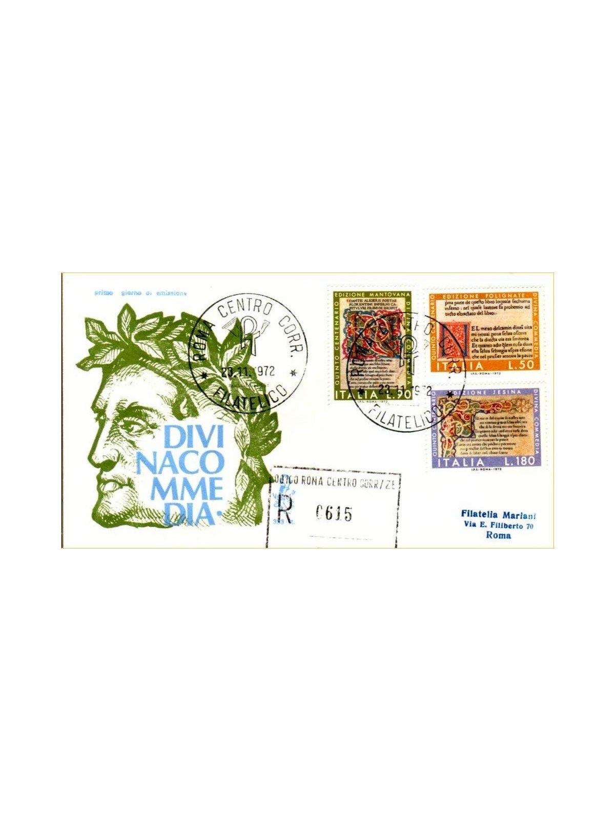 ITALY 1972 FDC (Venice) Divine Comedy collected mint condition