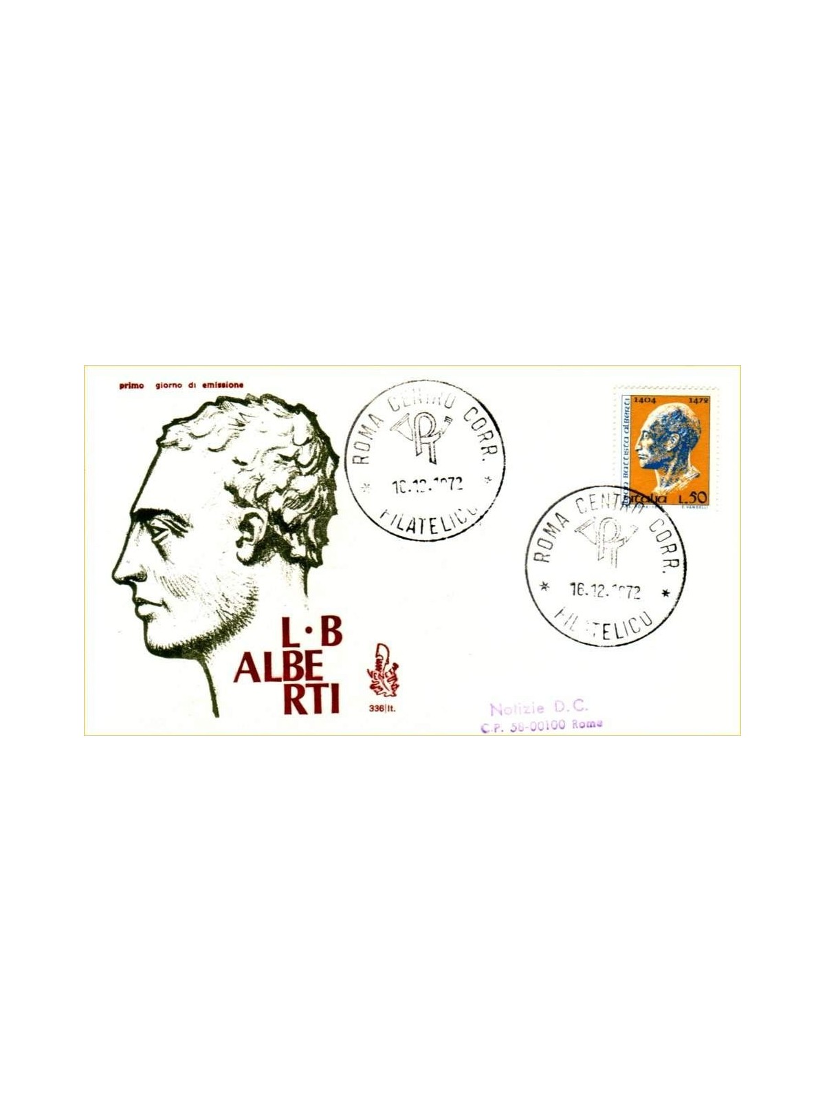 ITALIA 1972 FDC (Venetia) Leon Battista Alberti ord