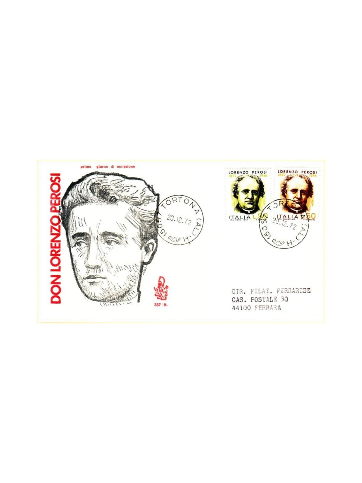 ITALY 1972 FDC (Venice) Lorenzo Perosi ord
