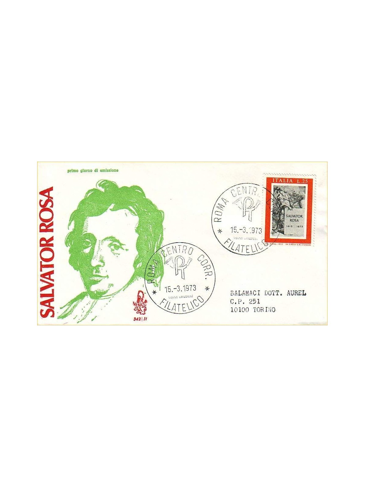 ITALY 1973 FDC (Venice) Salvator Rosa ord