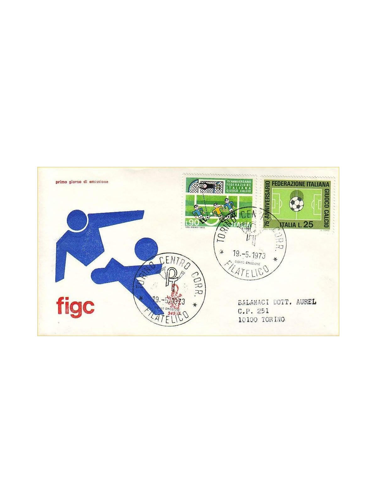 ITALIA 1973 FDC (Venetia) FIGC to