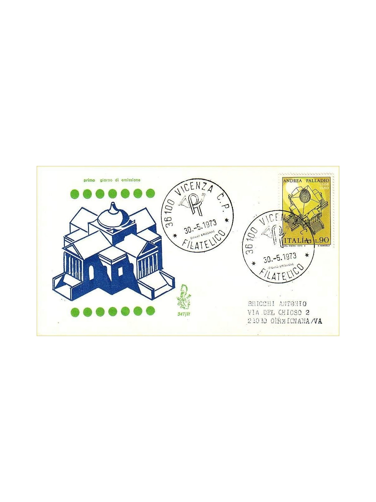 ITALY 1973 FDC (Venetia) Andrea Palladio