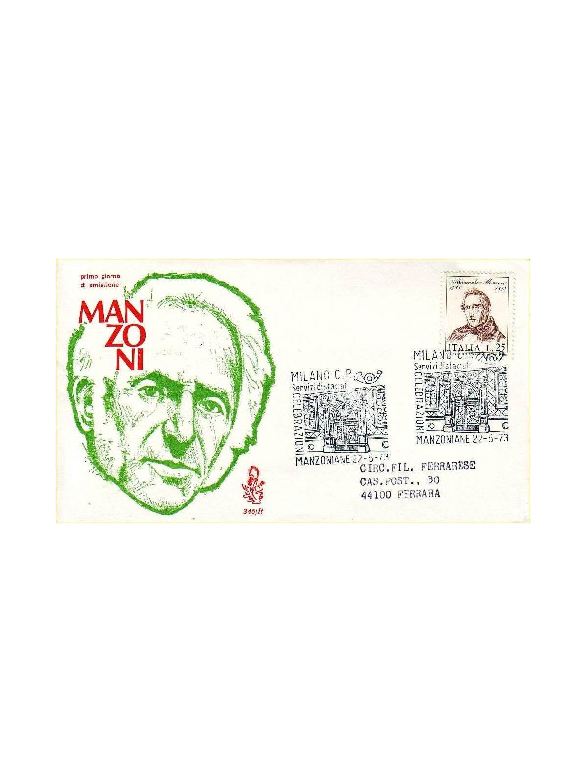 ITALY 1973 FDC (Venice) Alessandro Manzoni