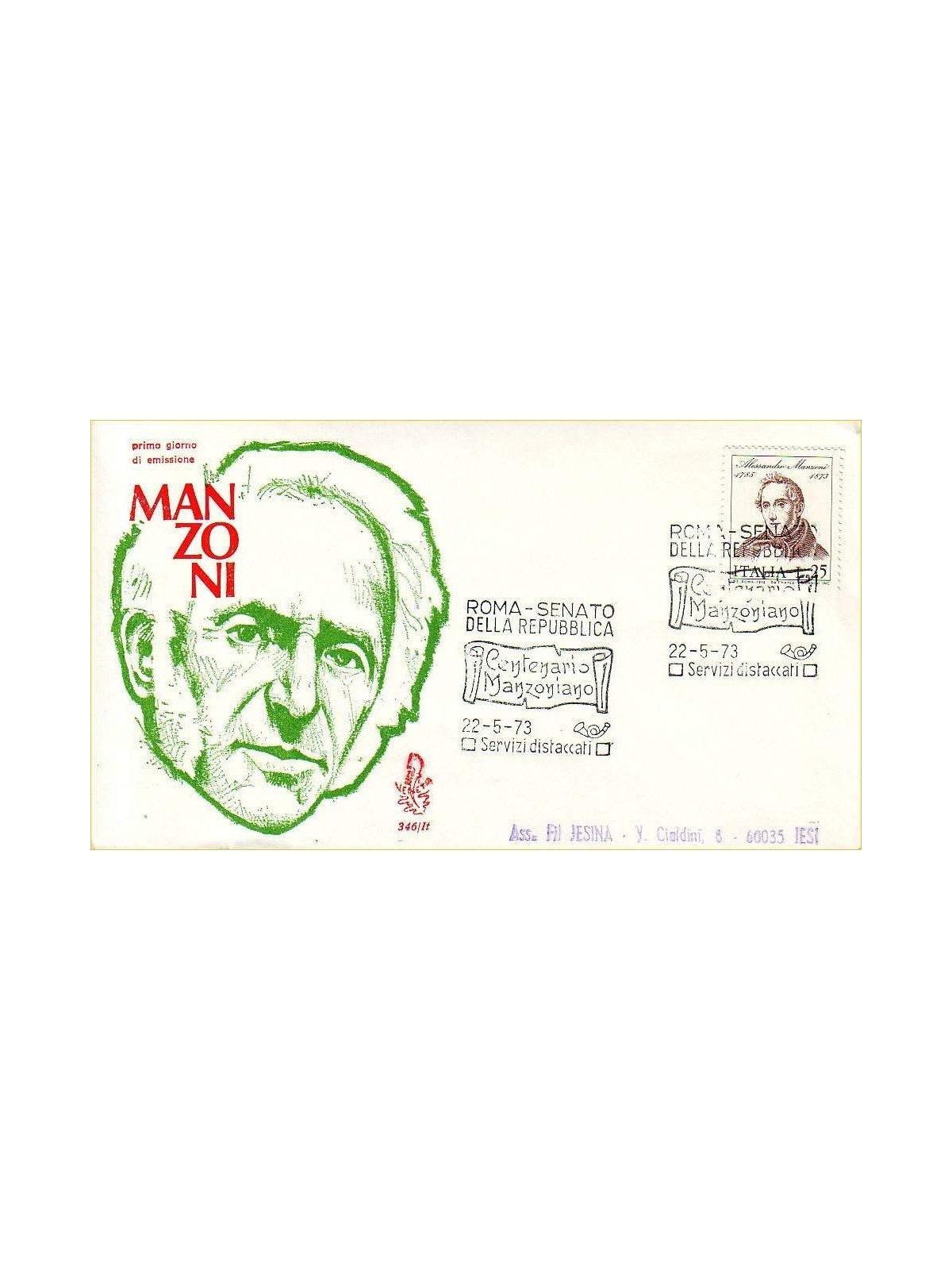 ITALIA 1973 FDC (Venetia) Alessandro Manzoni ord