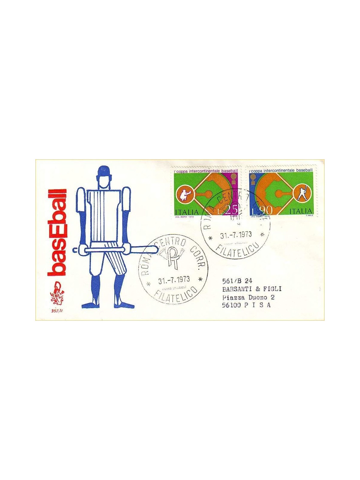 ITALY 1973 FDC (Venetia) Baseball