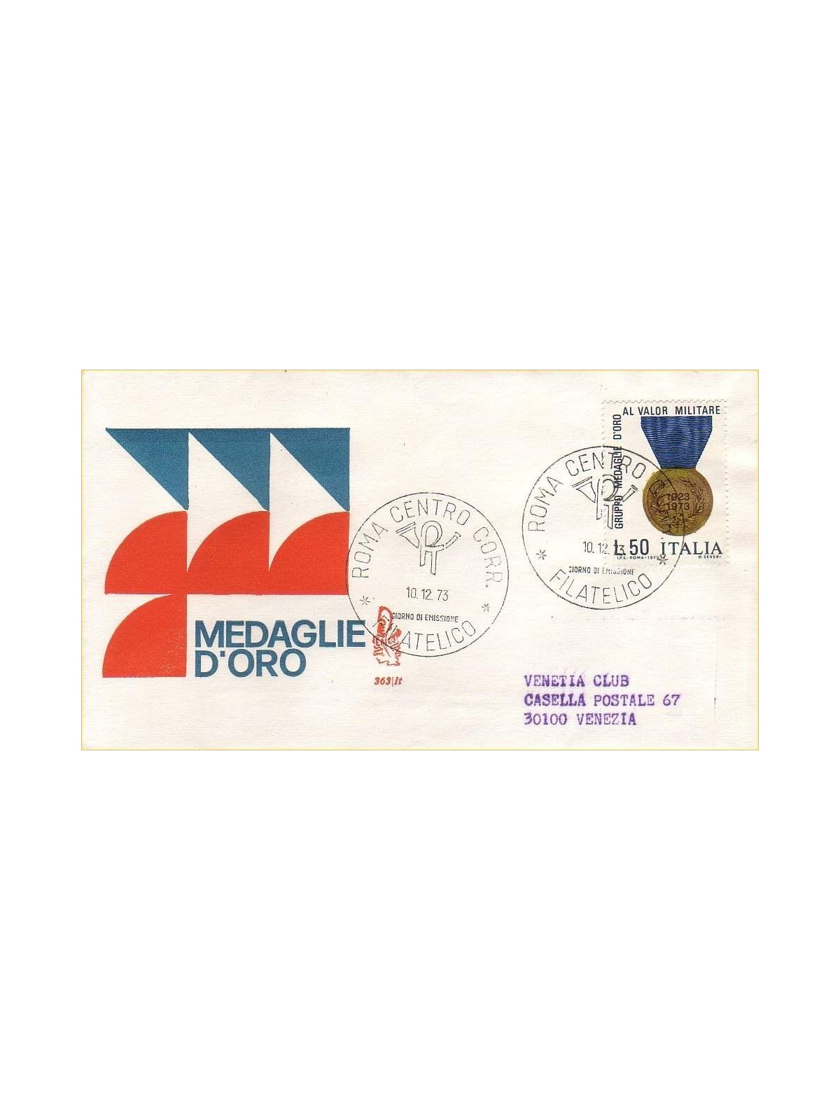 ITALIA 1973 FDC (Venetia) Medaglie d'oro