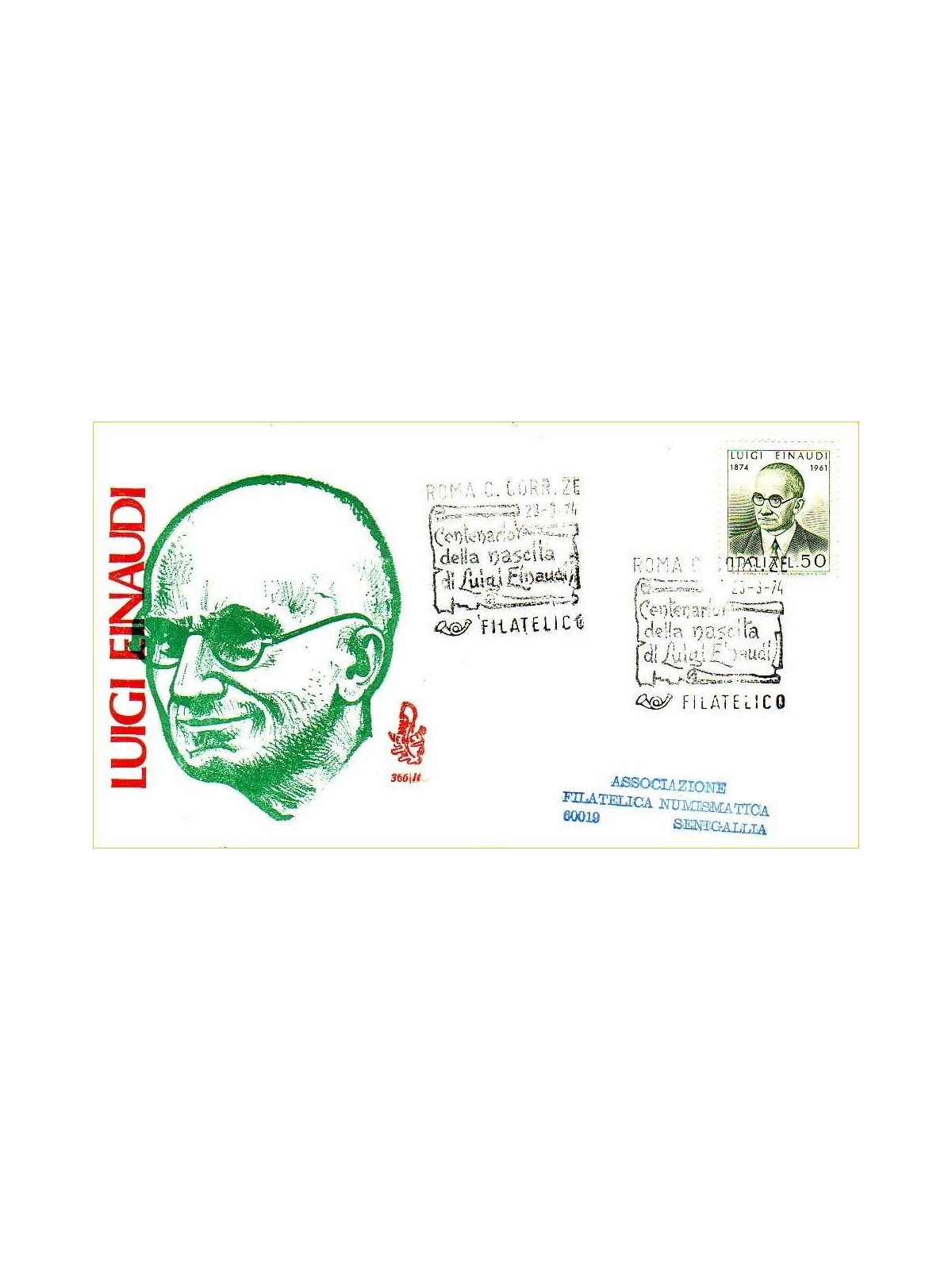ITALY 1974 FDC (Venice) Luigi Einaudi ord