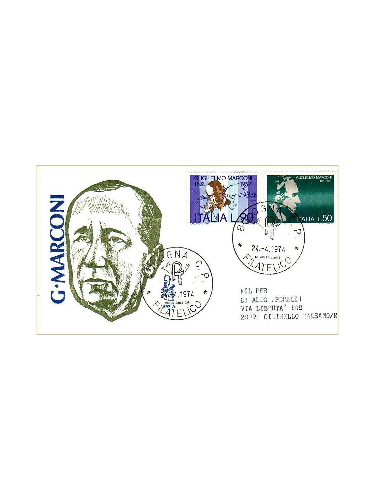 ITALY 1974 FDC (Venice) Guglielmo Marconi