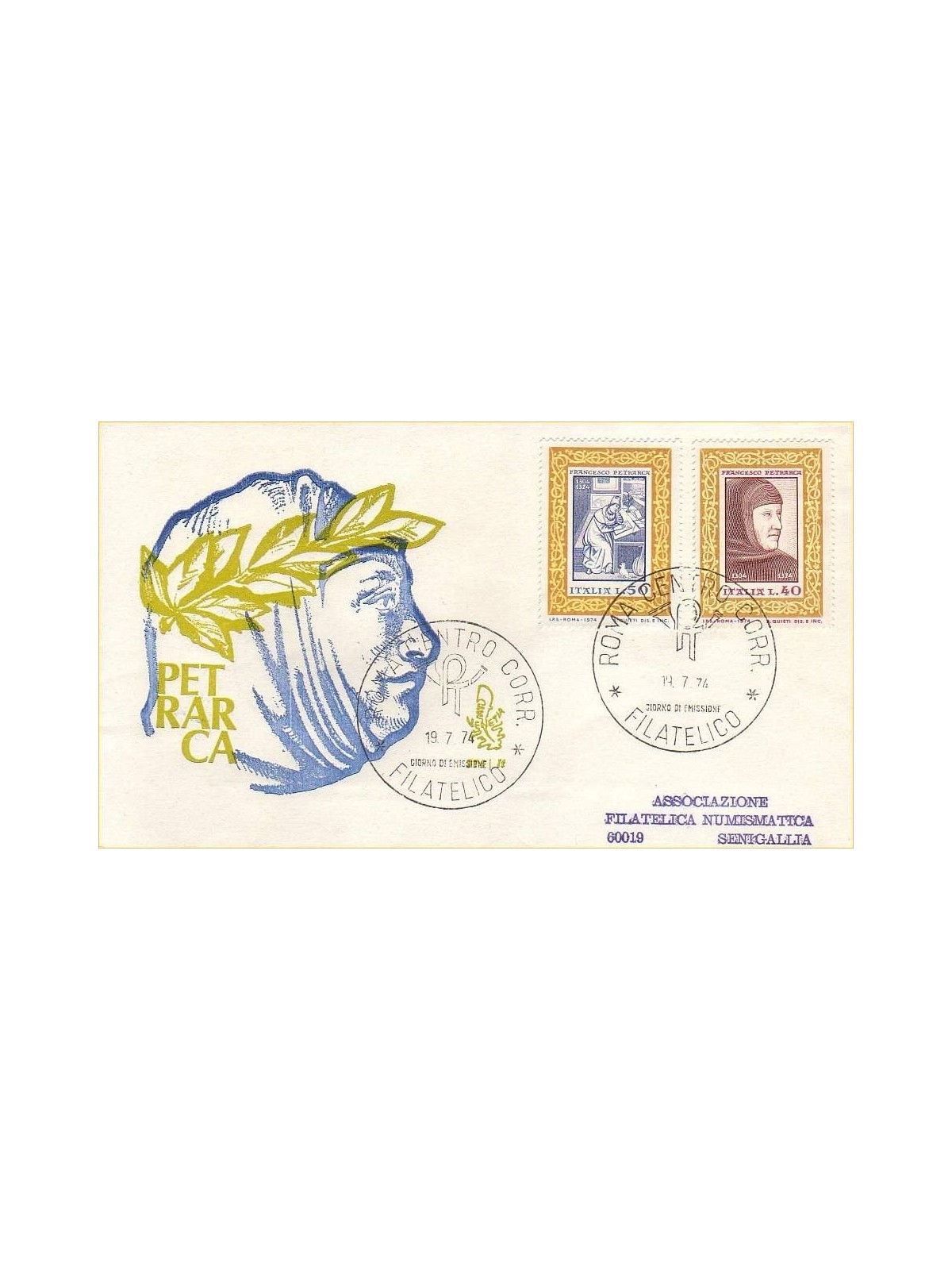 ITALIA 1974 FDC (Venetia) Francesco Petrarca ord