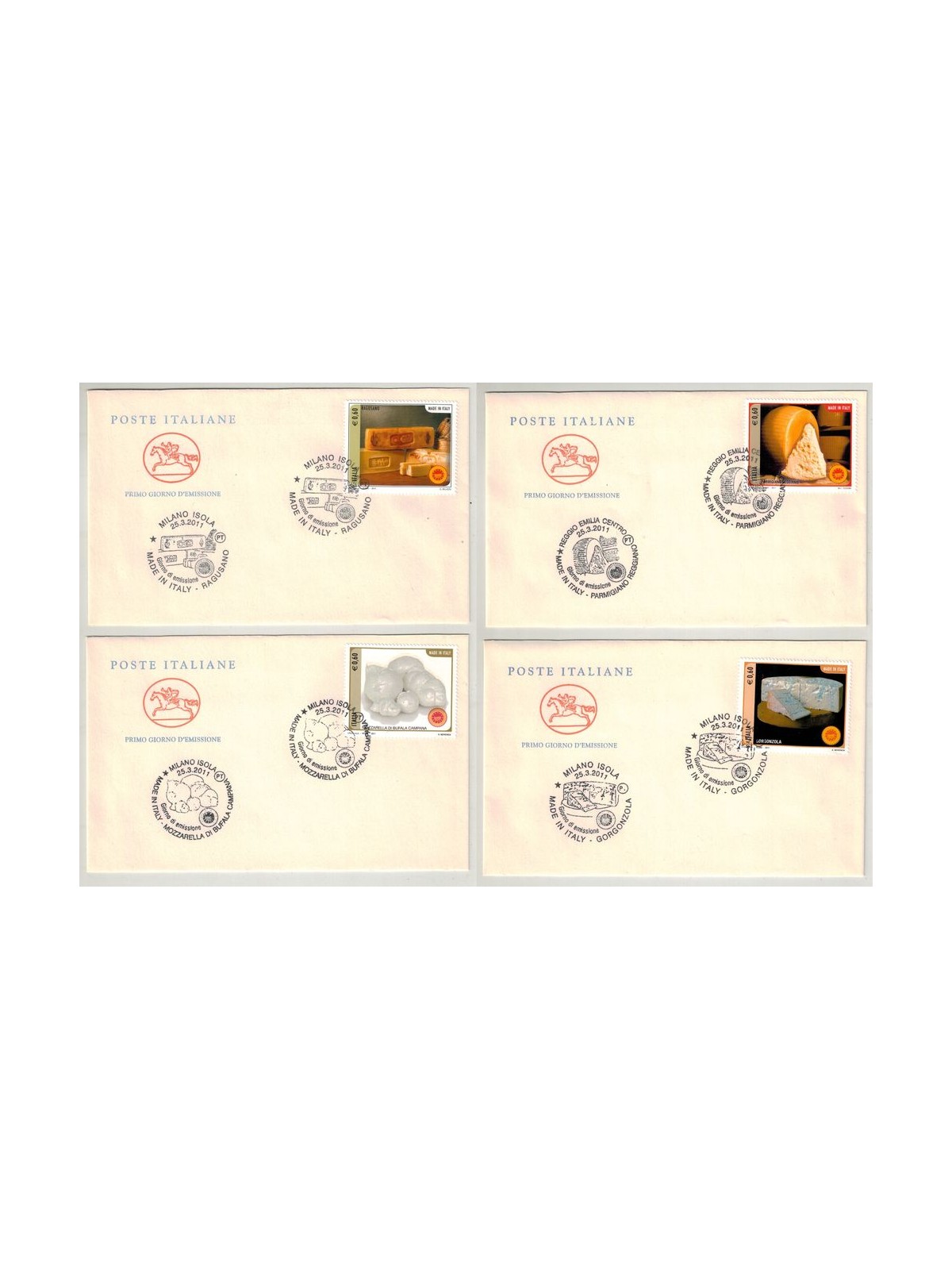 FDC ITALIA 2011 Made in Italy, formaggi 4 Buste Cavallino nv