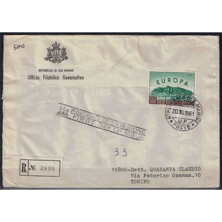 FDC SAN MARINO 1961 Europa 1 Collector's Envelope