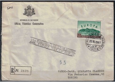 FDC SAN MARINO 1961 Europa 1 Busta racc