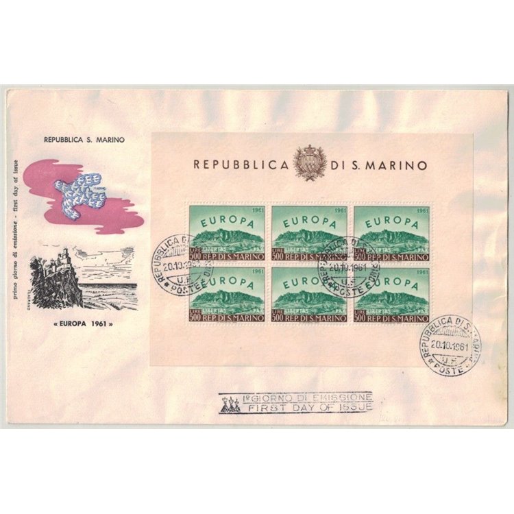 FDC SAN MARINO 1961 Europe s/s 1 Envelope Filagrano nv