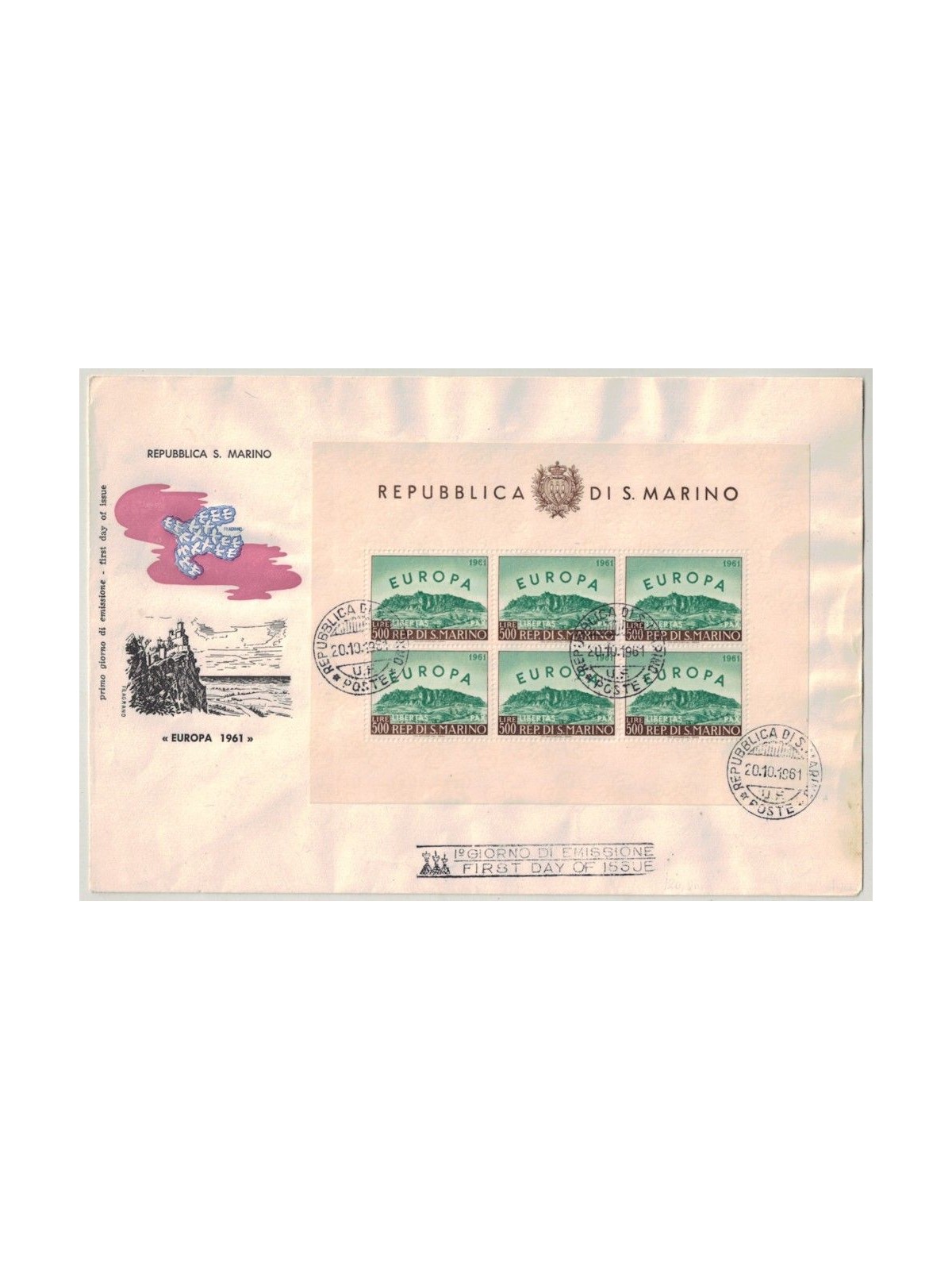 FDC SAN MARINO 1961 Europa BF 1 Busta Filagrano nv