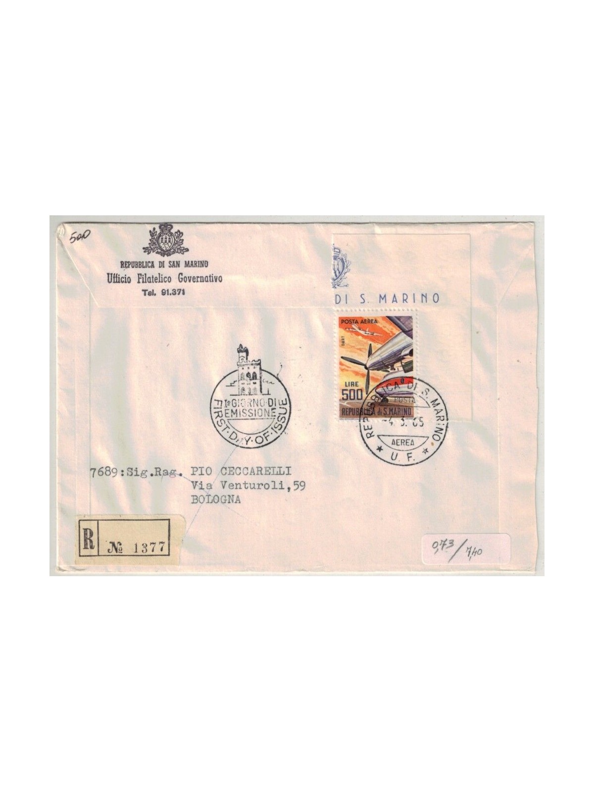FDC SAN MARINO 1965 Europa 1 Busta racc