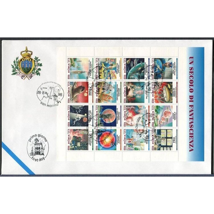 FDC SAN MARINO 1998 A century of science fiction s/s 1 Envelope nv