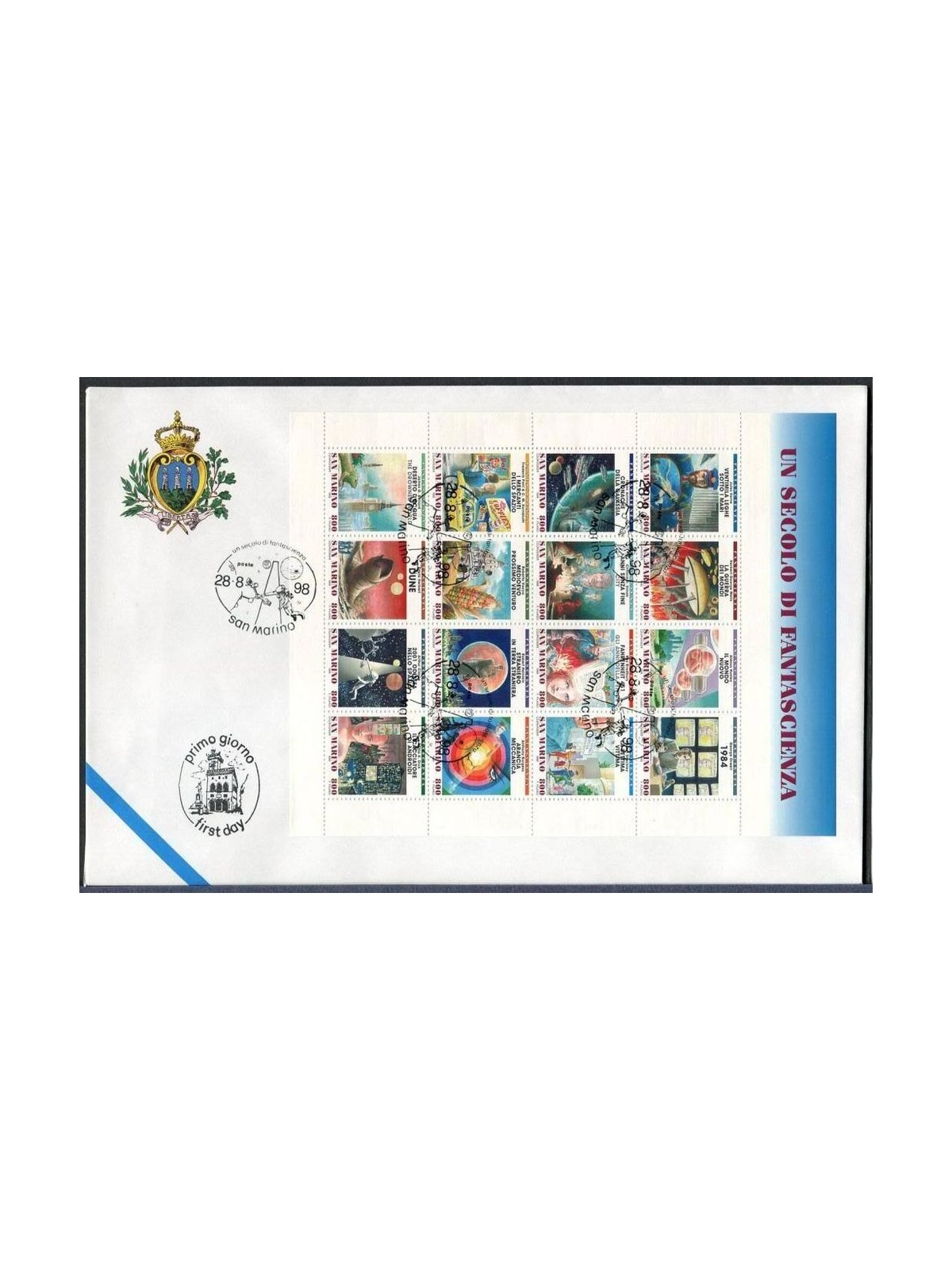 FDC SAN MARINO 1998 Un secolo di fantascienza BF 1 Busta nv