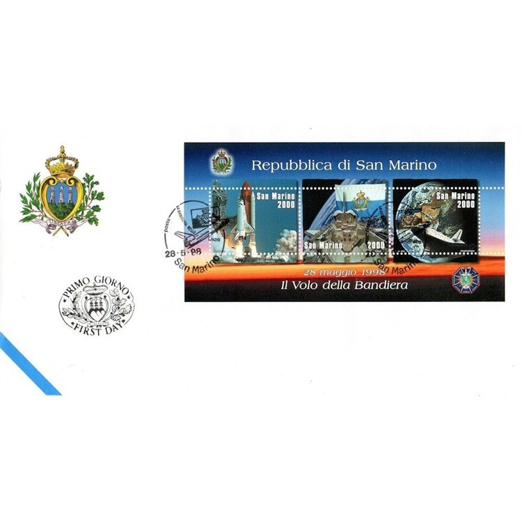 FDC SAN MARINO 1998 Flag of San Marino in space s/s 1 Envelope nv