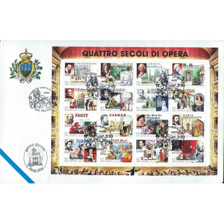 FDC SAN MARINO 1999 Quattro secoli di Opera BF 1 Busta nv