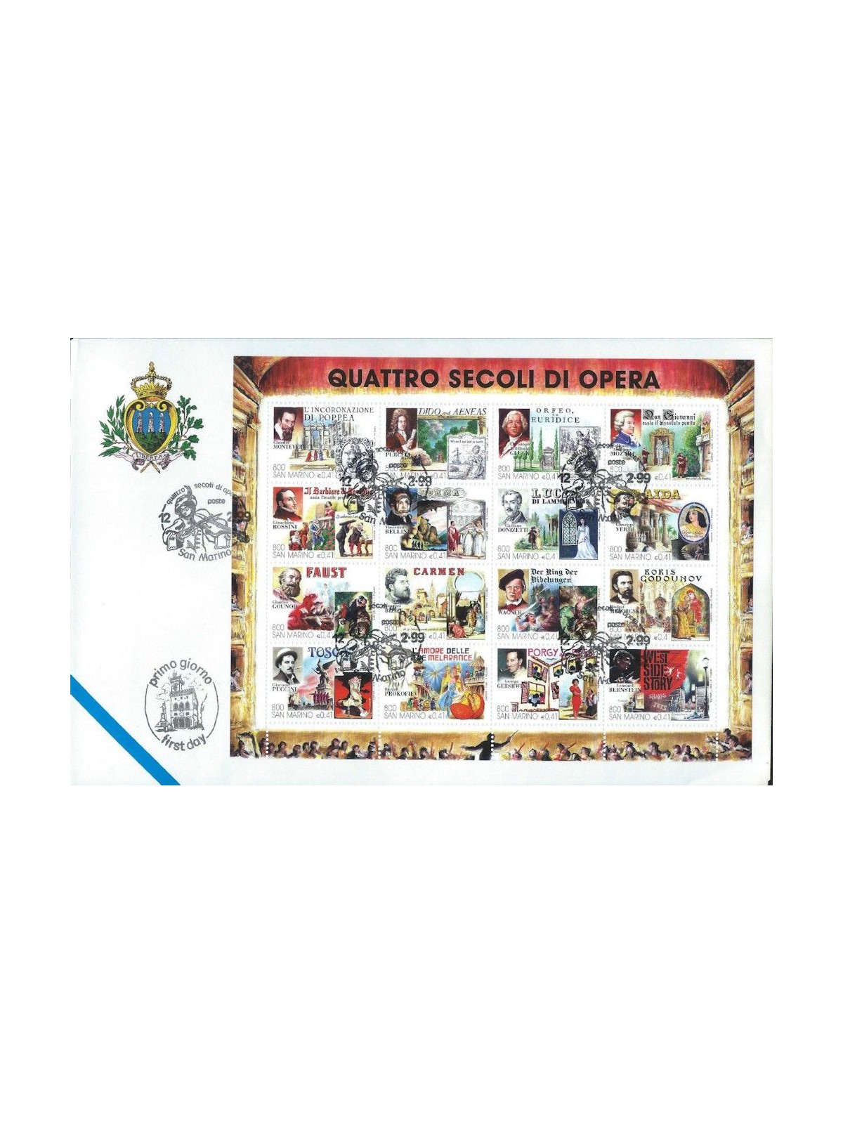 FDC SAN MARINO 1999 Four centuries of Opera s/s 1 Envelope nv