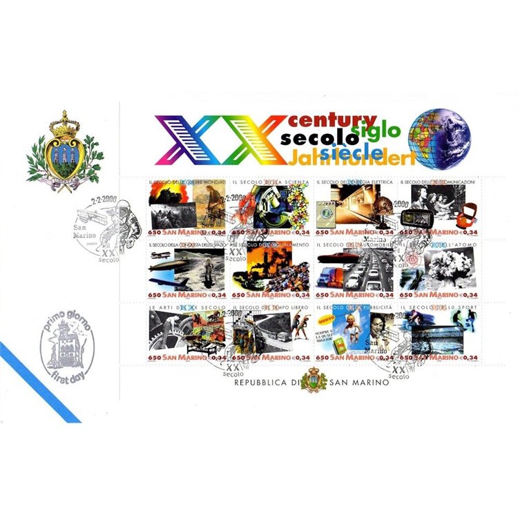 FDC SAN MARINO 2000 XX Secolo BF 1 Busta nv