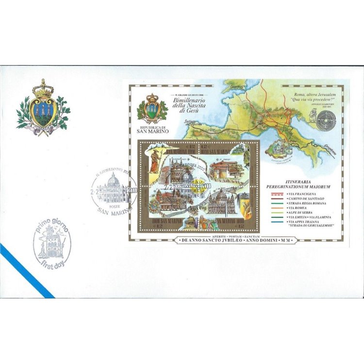 FDC SAN MARINO 2000 Giubileo BF 1 Busta nv