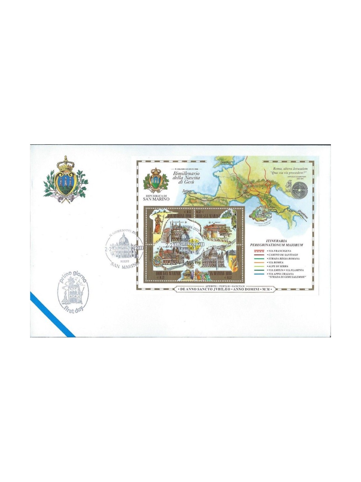 FDC SAN MARINO 2000 Giubileo BF 1 Busta nv