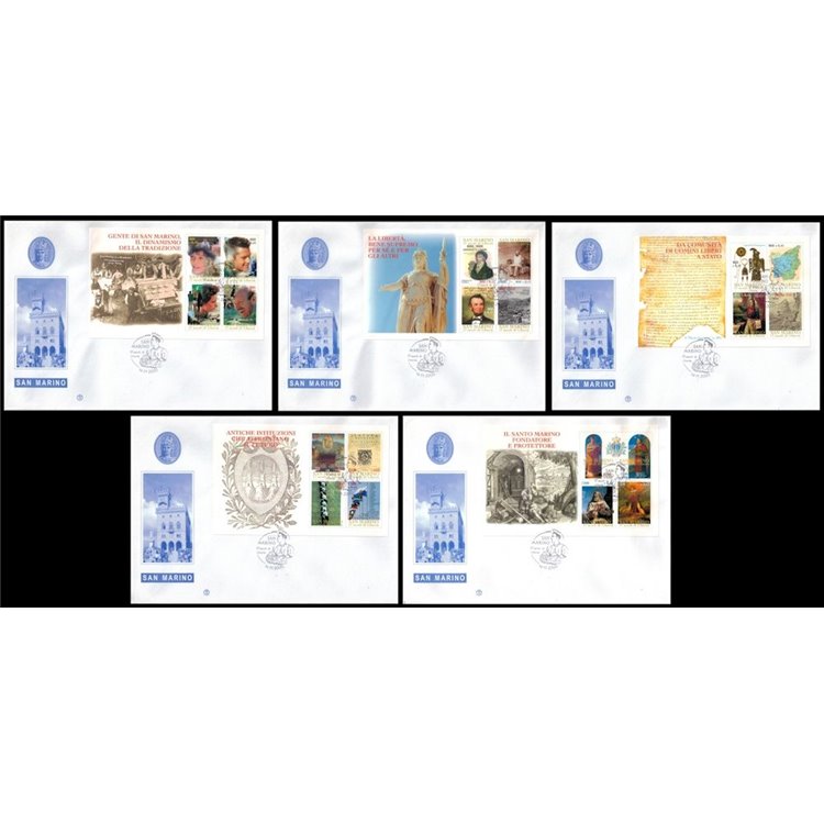 FDC SAN MARINO 2000 Foundation of the Republic s/s 5 Envelopes nv