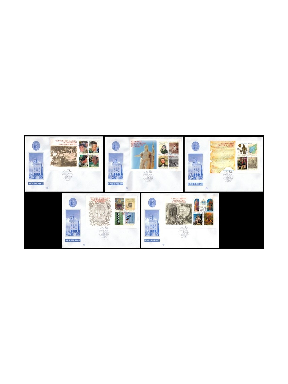 FDC SAN MARINO 2000 Fondazione della Repubblica BF 5 Buste nv