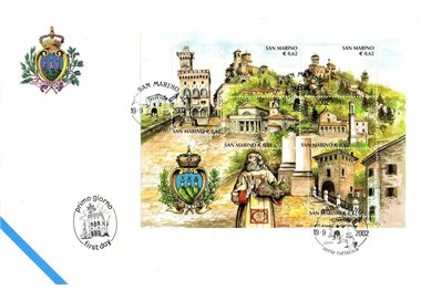 FDC SAN MARINO 2002 Serie turistica BF 1 Busta nv