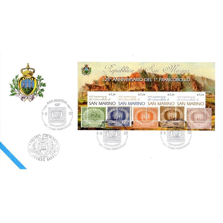 FDC SAN MARINO 2002 Anniversary of the first stamp s/s 1 Envelope nv