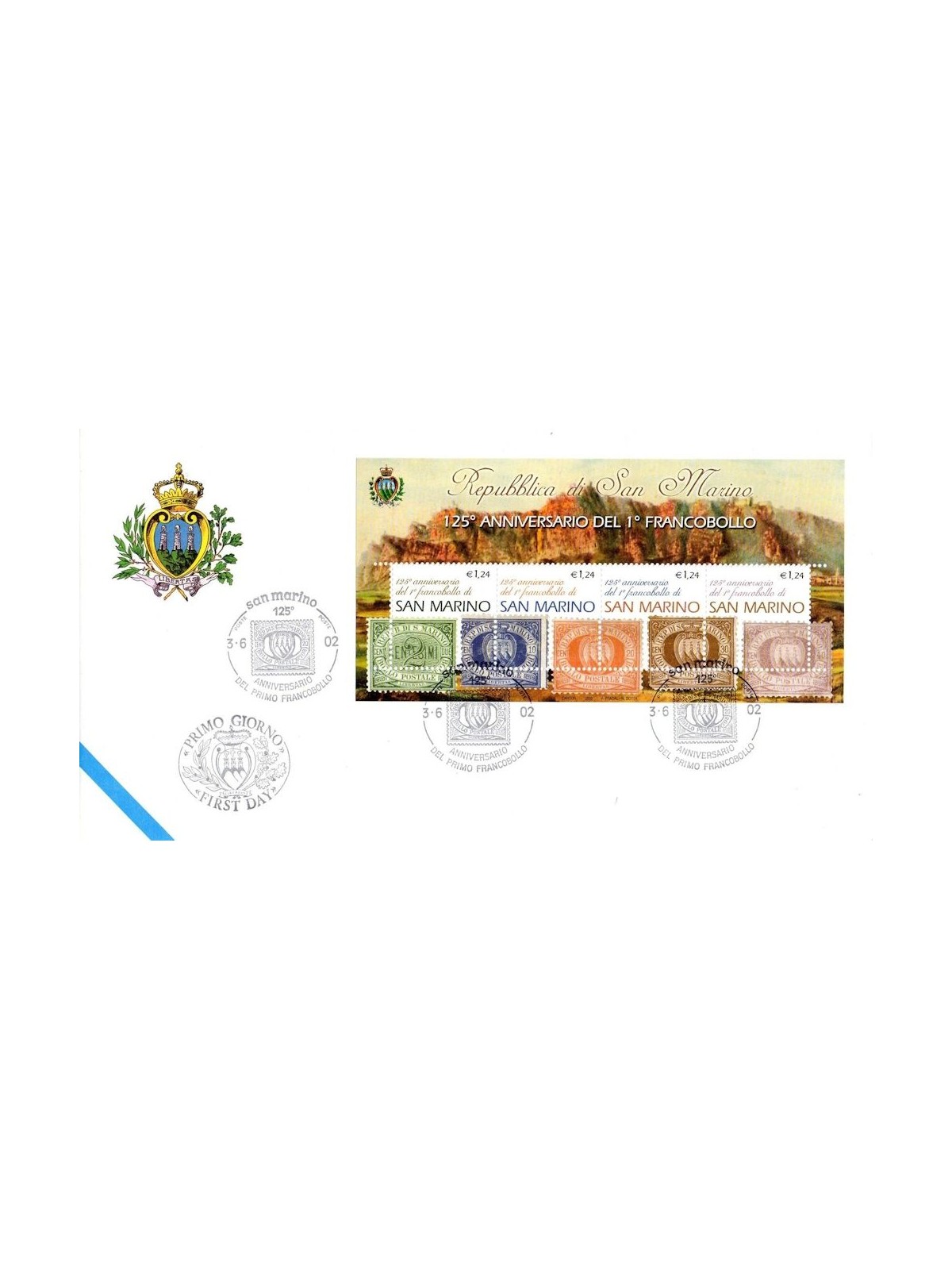 FDC SAN MARINO 2002 Anniversario del primo francobollo BF 1 Busta nv