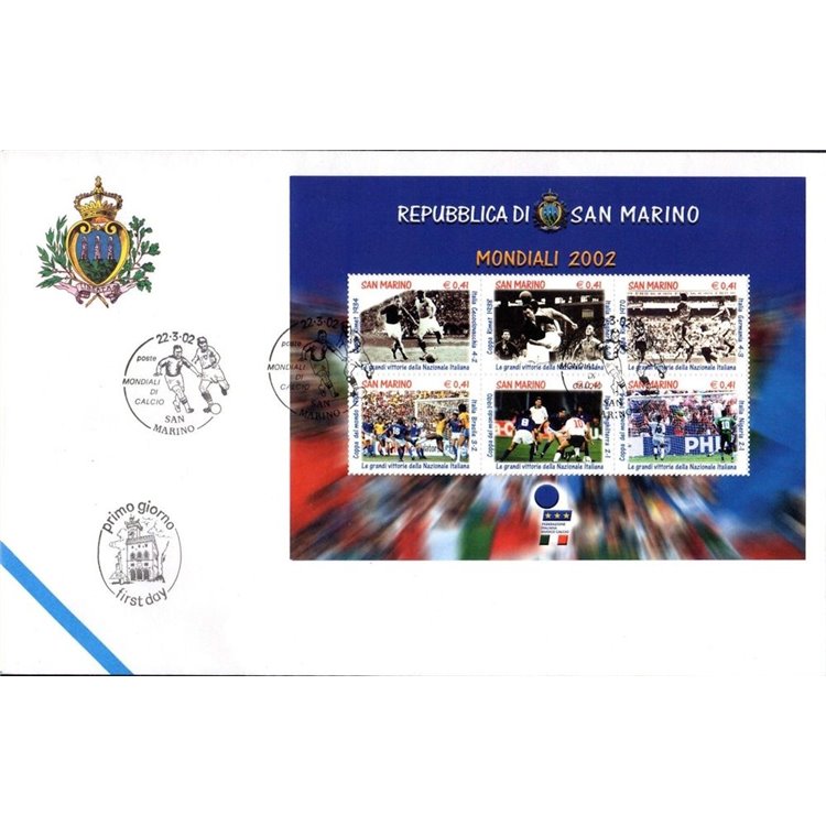 FDC SAN MARINO 2002 Mondiali di calcio BF 1 Busta nv